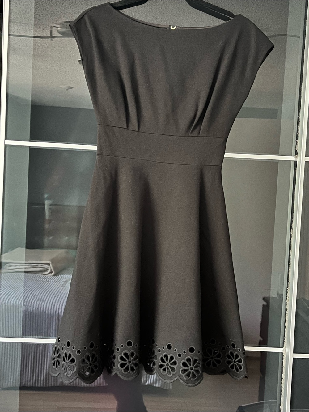 kate spade Black Fit-and-Flare Dress with Floral Laser-Cut Hem